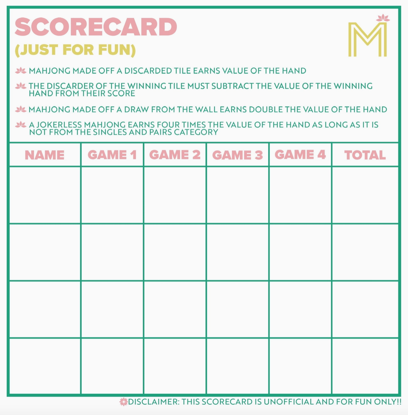 Mahjong Scorecards